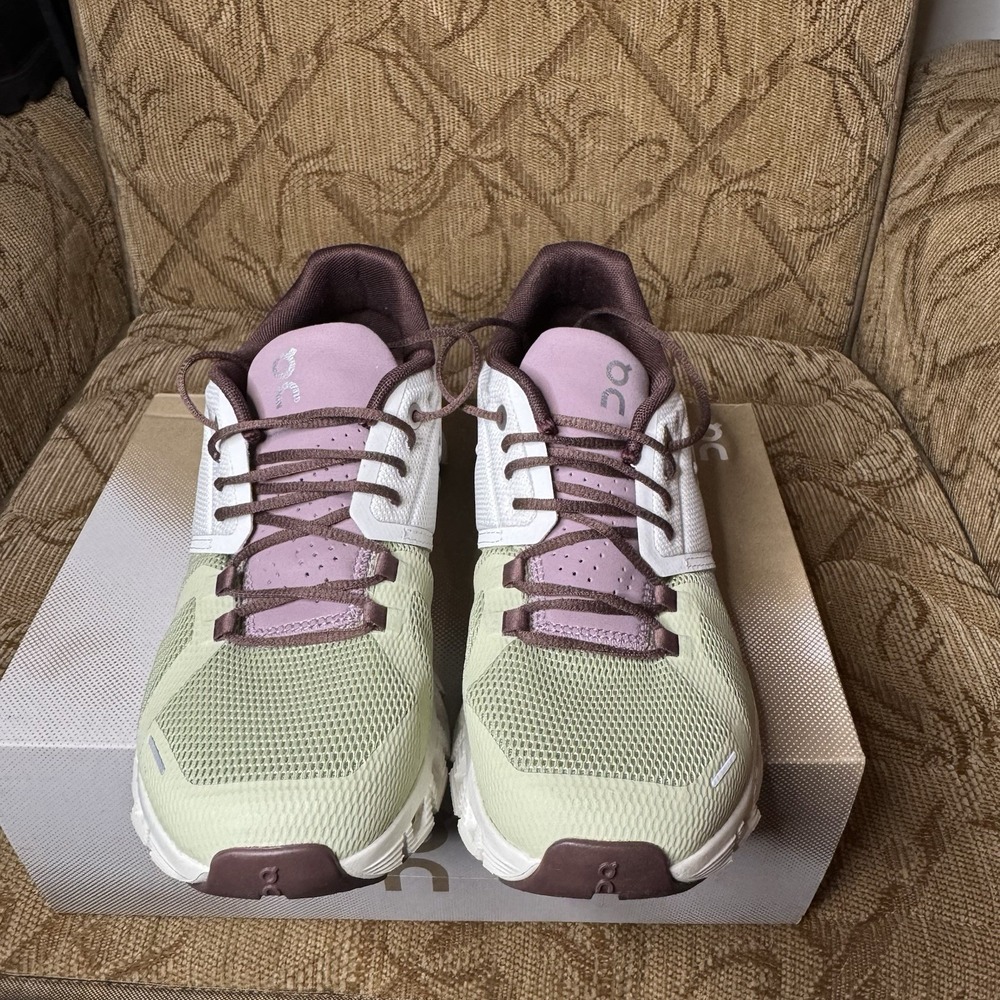 On Cloud 5 Women's Road Running Shoes Size 8.5 Ice Haze White/Green/Pink - Picture 5 of 9